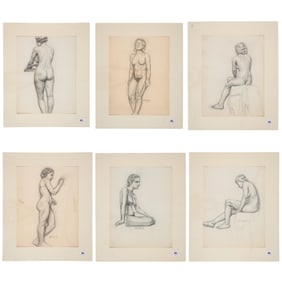 M. H. Herrin (American/Mississippi, b. 1897), "Collection of Six Female Nude Studies," 1953, Each