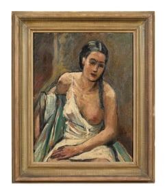 Lionel Wathall (American, b. 1914), "Portrait of a Seated Partially Nude Woman," 1947, Sight- H.- 18