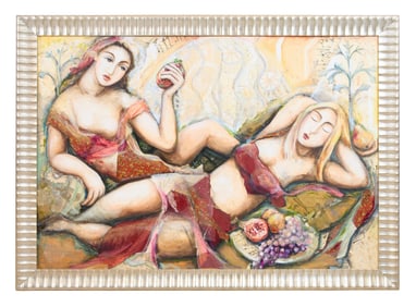 Susan Krieg (American, b. 1952), "Reclining Belly Dancers with Pomegranates," Sight- H.- 43 1/2 in.,