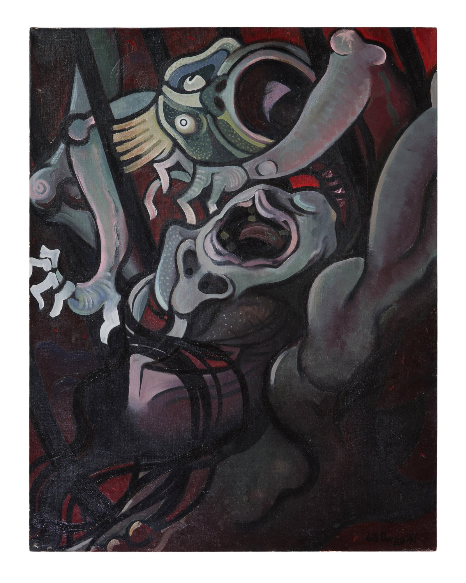 Ed Povey (British/Texas, b, 1951), "The Scream," 1987, H.- 27 in., W.- 21 in.: Ed Povey (British/Texas, b, 1951), "The Scream," 1987, oil on canvas, signed and dated lower right, unframed, H.- 27 in., W.- 21 in. Provenance: The Estate of Joseph A. Jaeger, Jr., New Orleans, LA.