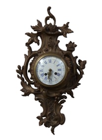 French Gilt Bronze Cartel Clock, 19th c., H.- 21 in., W.- 12 in., D.- 3 1/2 in.