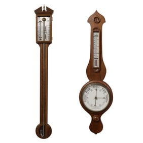 Two Antique Barometers, 19th c., Committi- H.- 40 in., W.- 5 1/2 in., D.- 2 1/2 in.; Banjo- H.- 36