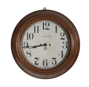 Large Carved Walnut Thirty Day New Haven Wall Clock, 19th c., H.- 6 in., Dia.- 21 in.