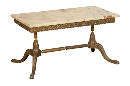 French Belle Epoque Onyx and Gilt Brass Low Table, early 20th c., H.- 17 3/4 in., W.- 33 1/2, D.- 17