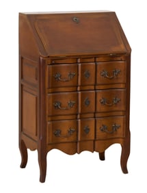 French Louis XV Style Fall Front Desk, 20th c., H.- 39 1/2 in., W.- 23 1/2 in., D.- 16 in.