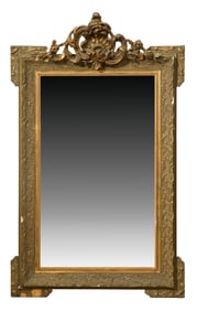 French Louis XV Style Carved Giltwood and Gesso Overmantel Mirror, 19th c., H.- 48 1/2 in., W.- 30