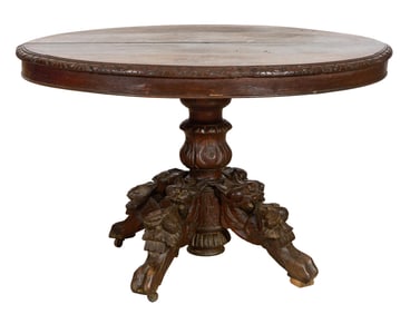 French Henry II Style Carved Walnut Pedestal Table, 19th c., H.- 28 1/2 in., Dia.- 45 in.