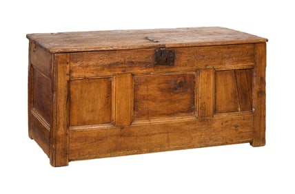 French Provincial Walnut Coffer, 19th c., H.- 24 in., W.- 49 1/2 in., D.- 24 in.