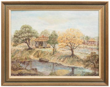 Rhoda Brady Stokes (American/Louisiana, 1901-1988), "Gross Tee Bayou," 1970, H.- 19 1/4 in., W.- 15