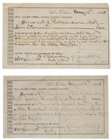 Two Pieces of Louisiana Ephemera, Public Checks, 1881, Larger- H.- 5 in., W.- 8 5/16 in.; Smaller-