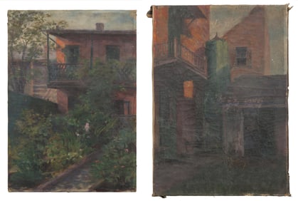 Eloise Duffy (American/New Orleans, 1865-1945), Two French Quarter Courtyard Scenes, Larger- H.- 17