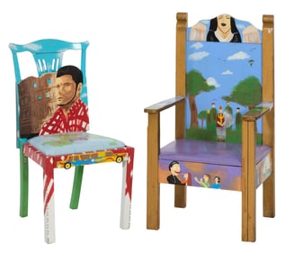 New Orleans YAYA (Young Aspirations, Young Artists), Two Painted Decorative Armchairs, 20th c.,
