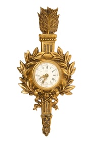 French Gilt Bronze Jaeger Electronic Cartel Wall Clock, 20th c., H.- 19 in., W.- 9 in., D.- 2 1/4