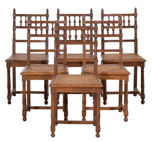 Six French Henri II Oak Dining Chairs, late 19th c., Each- H.- Overall- 36 1/4 in., Seat- 18 1/4