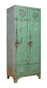 Two Unit French Metal Gymnasium Locker, mid 20th c., H.- 75 1/2 in., W.- 31 3/4 in., D.- 19 3/4 in.