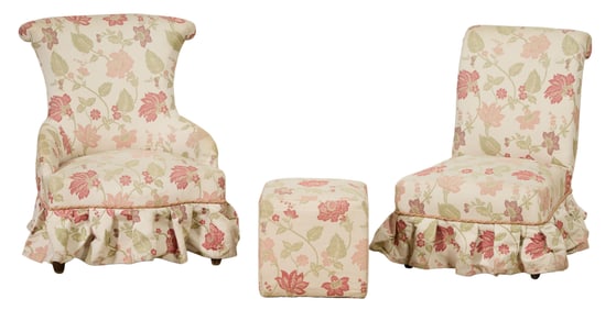 Three Piece Napoleon III Seating Group, late 19th c., Larger Chair- H.- 29 in., W- 23 in., D.- 21