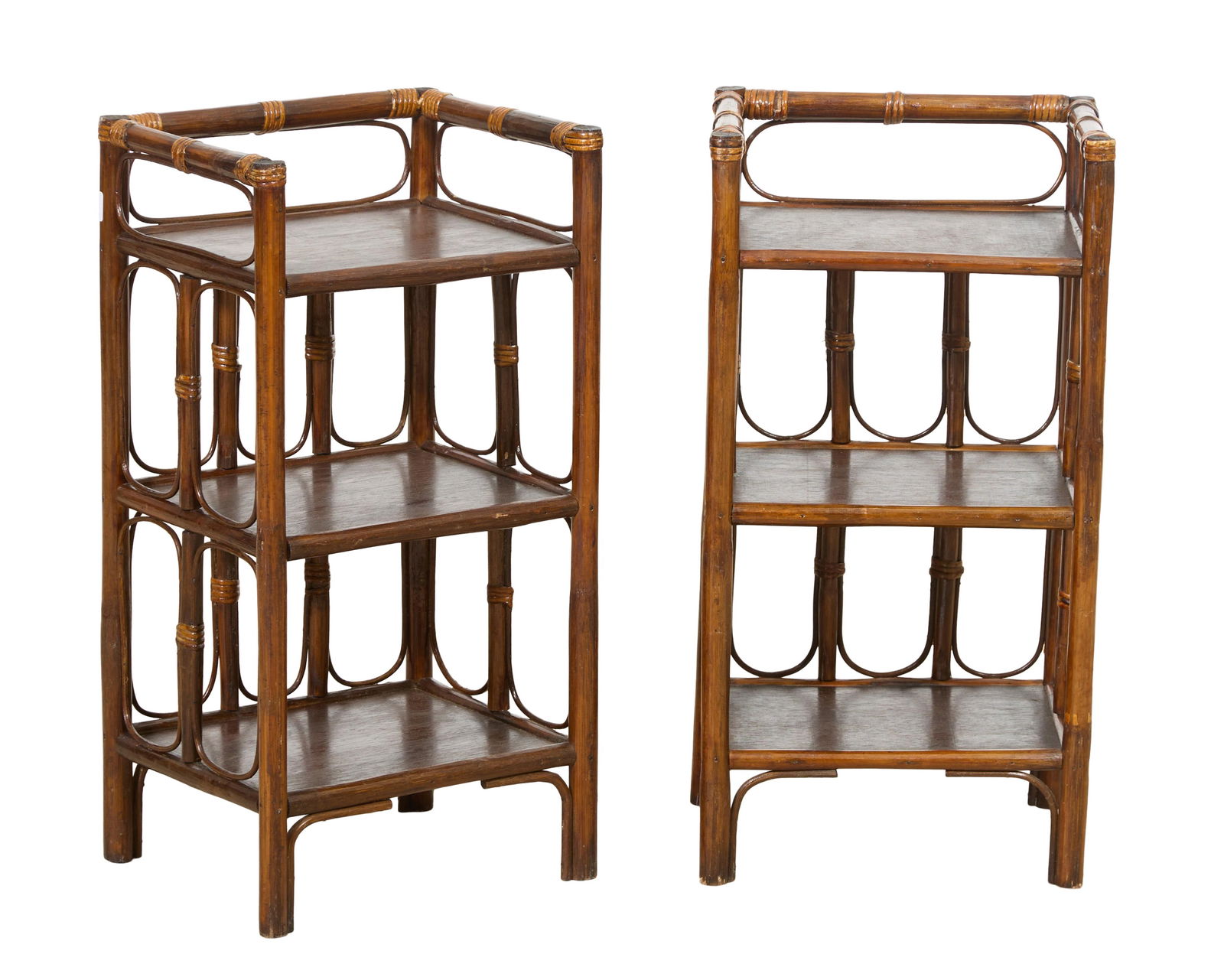 Pair of French Ratan Nightstands, early 20th c., H.- 27 in., W.- 11 in., D.- 14 in. (2 Pcs.) (1 of 1)