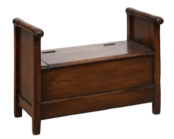 French Provincial Style Oak Storage Bench, 20th c., H.- 24 1/2 in., W.- 33 in., D.- 16 in.