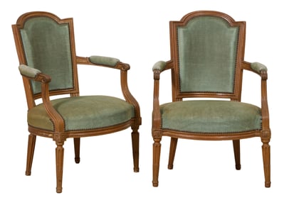 Pair of French Louis XVI Style Fauteuils, 20th c., H.- 34 in., W.- 26 in., D.- 25 in. (2 Pcs.)