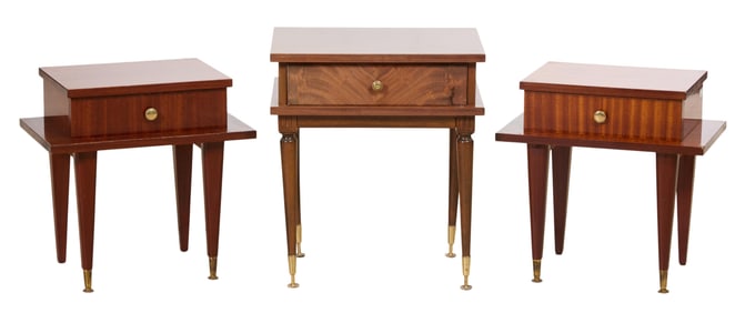 Three French Mid Century Modern Style Nightstands, mid 20th c., Smaller- H.- 20 in., W.- 20 in., D.-