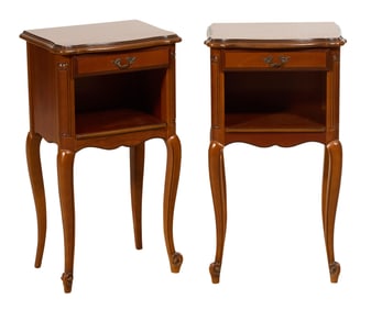 Pair of French Louis XV Style Nightstands, 20th c., H.- 28 1/2 in., W.- 16 1/2 in., D.- 11 in. (2
