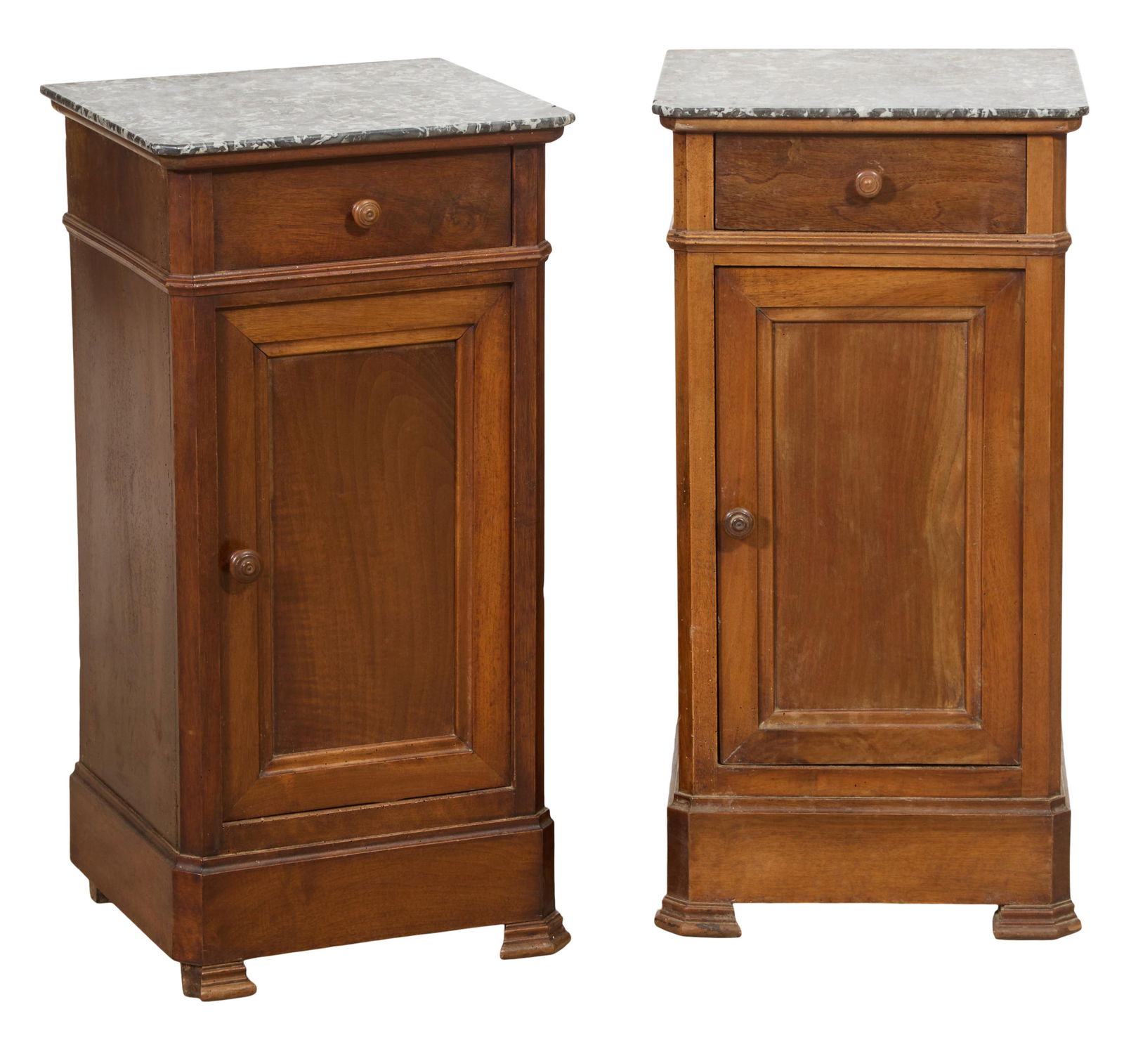 Two French Louis Philippe Marble Top Nightstands, mid 19th c., H.- 29 in., W.- 15 in., D.- 13 in. (2 (1 of 2)