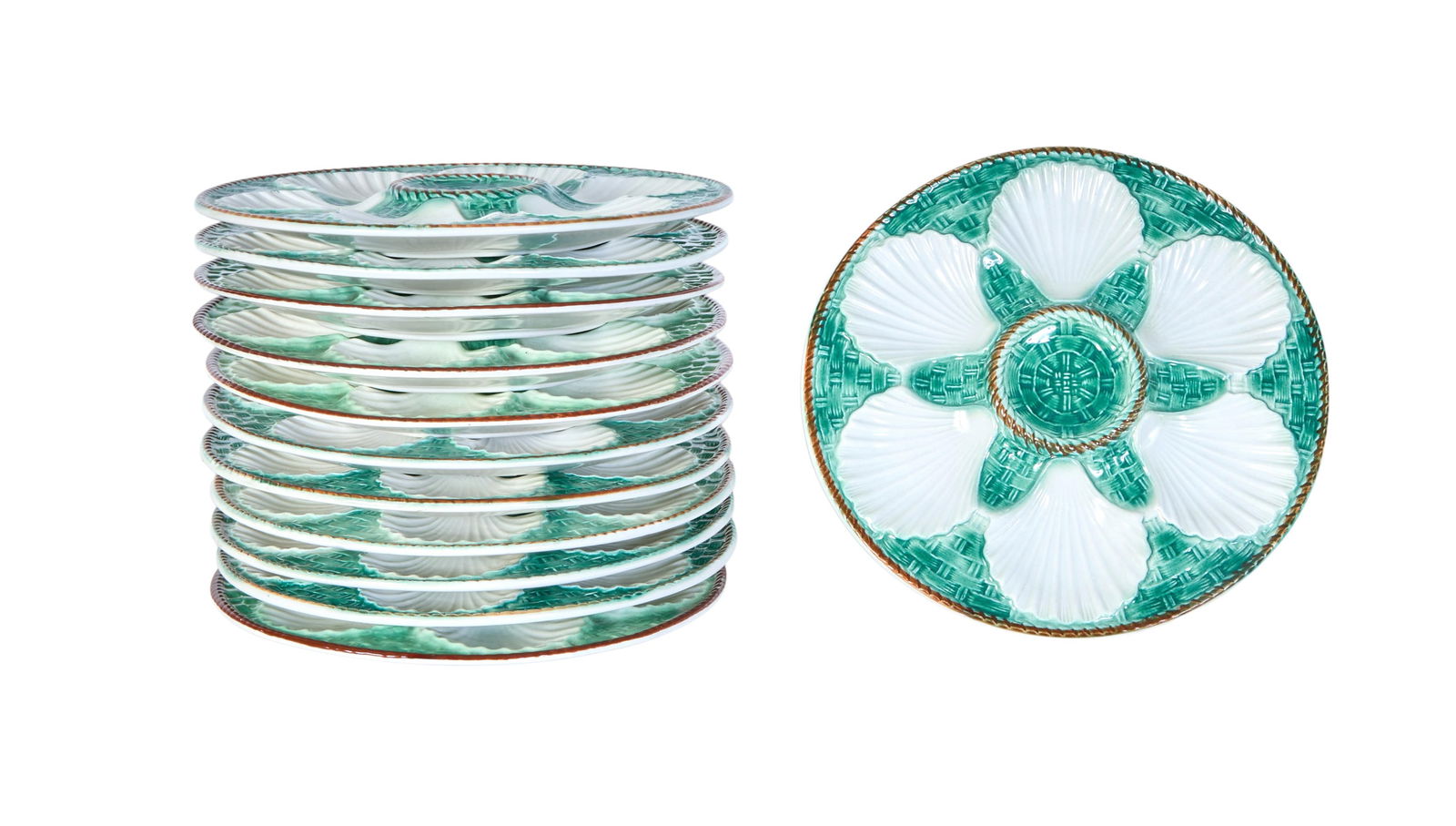 Twelve Piece French Ceramic Oyster Set, early 20th c., H.- 3/4 in., Dia.- 9 3/8 in. (12 Pcs.) (1 of 1)