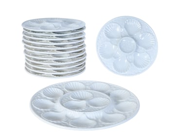 French Ceramic Thirteen Piece Oyster Set, early 20th c., Plates- H.- 3/4 in., Dia.- 9 1/2 in.,
