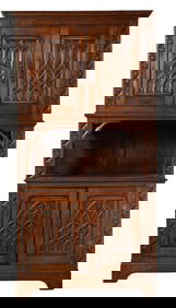 French Renaissance Revival Carved Oak Buffet a Deux Corps, 19th c., H.- 73 in., W.- 37 in., D.- 16