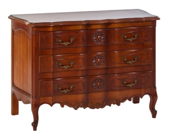 French Louis XV Style Serpentine Front Commode, 20th c., H.- 32 in., W.- 46 in., D.- 21 1/2 in.