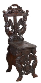 Italian Baroque Style Carved Walnut Back Stool, 19th c., H.- 42 in., W.- 13 in., D.- 17 in.