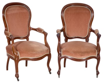 Pair of French Louis Philippe Carved Beech Fauteuils, mid 19th c., Each- H.- 39 in., W.- 24 in., D.-