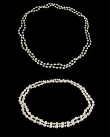 Two Pair of Opera Length Pearls, Peridot- L.- 58 in.; the Second- L.- 48 in. (2 Pcs.)