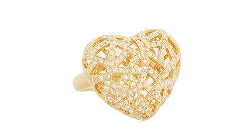 18K Yellow Gold Diamond Lady's Dinner Ring, 20th c., Size- 6 1/4, H.- 7/8 in., W.- 1 in., D.- 1/2