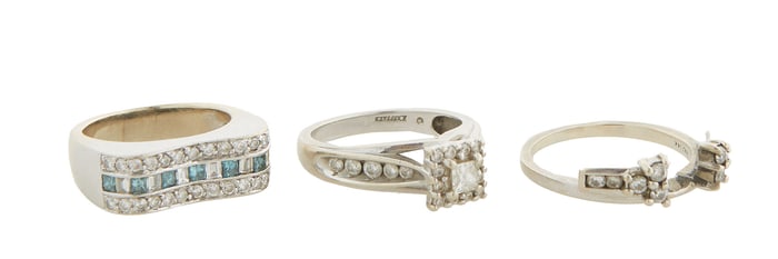 Group of Three 14K White Gold Diamond Rings, Total Wt.- .53 Troy Oz. (3 Pcs.)