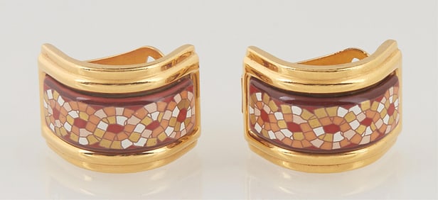 Pair of Hermes Enamel Cloisonne Earrings, H.- 3/4 in., W.- 1/2 in. (2 Pcs.)