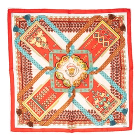 Hermes "Brins d'Or" Silk Scarf, by Julia Abadie, H.- 16 1/2 in., W.- 16 1/2 in.