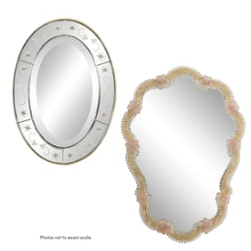 Two French Mirrors, early 20th c., Oval- H.- 17 1/2 in., W.- 12 3/8 in., D.- 7/8 in.; Shaped- H.- 23