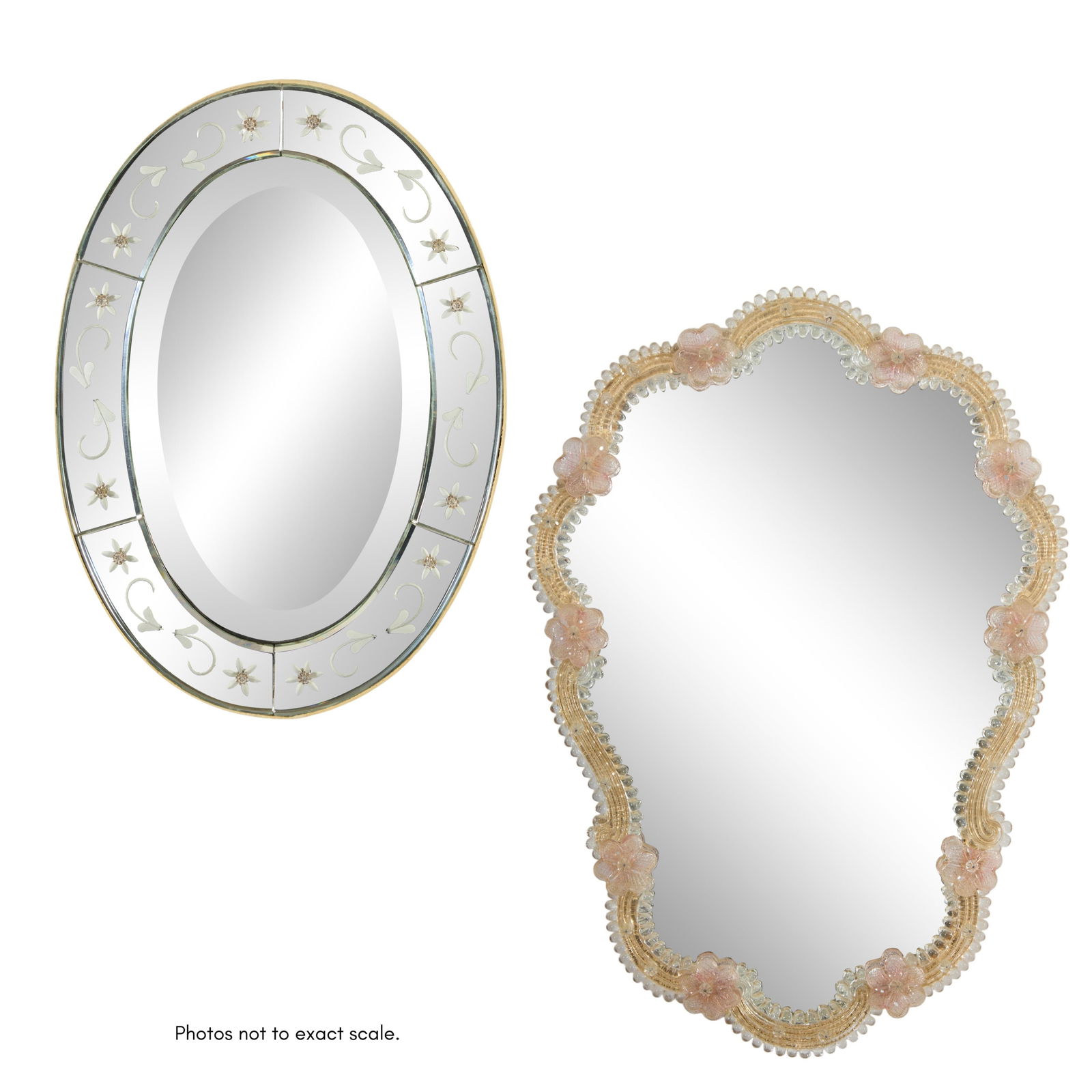 Two French Mirrors, early 20th c., Oval- H.- 17 1/2 in., W.- 12 3/8 in., D.- 7/8 in.; Shaped- H.- 23 (1 of 3)