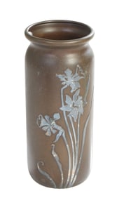 Heintz Sterling on Patinated Bronze Cylinder Vase, early 20th c., H.- 8 1/8 in., Dia.- 3 3/8 in.