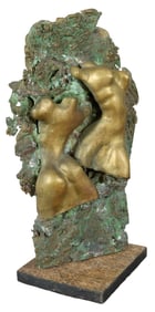 Female Nude Gilt and Patinated Bronze Sculpture, 20th c., H.- 17 in., W.- 9 1/2 in., D.- 6 in.