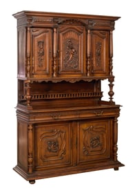 French Henri II Style Carved Walnut Buffet a Deux Corps, 19th c., H.- 101 in., W.- 59 in., D.- 21
