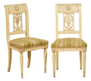 Pair of French Empire Creme Peinte Side Chairs, early 20th c., H.- 34 in., W.- 18 in., D.- 17 in. (2