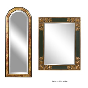 Two French Style Gilt Decorated Polychromed Mirrors, 20th c., Taller H.- 42 1/2 in., W.- 15 1/2 in.,