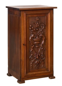 French Henri II Style Carved Walnut Cabinet, 19th c., H.- 34 in., W.- 19 1/2 in., D.- 17 1/2 in.