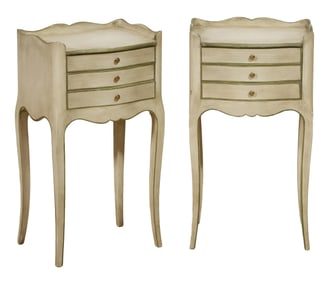 Pair of Louis XV Style Creme Vert Peinte Nightstands, 20th c., H.- 26 1/2 in., W.- 14 3/4 in., D.-