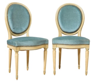 Pair of French Louis XV Style Side Chairs, early 20th c., H.- 36 1/2 in., W.- 19 in., D.- 17 in. (2