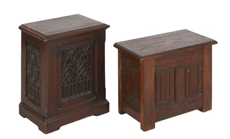 Two Diminutive French Renaissance Style Carved Oak Coffers, early 20th c., Smaller- H.- 18 in., W.-