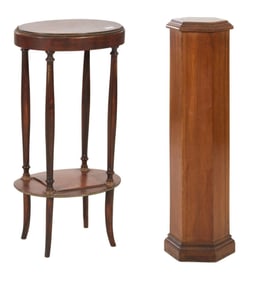 Two Antique Continental Walnut Pedestals, early 20th c., Octagon- H.- 42 in., W.- 11 in., D.- 11 in.