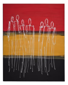 Allen Melton (American/Mississippi, b. 1964), "Untitled: Red, Yellow and Black Abstract with Ghostly